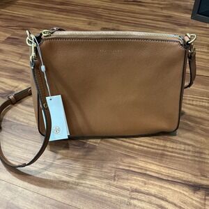 Tory Burch Perry Shoulder Bag OS Whiskey Pebbled Leather Gold Hardware 171463